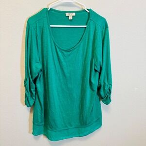 Style & Co Women's Green Scoop Neck 3/4 Sleeve Roll Tab Casual‎ Top Plus Size L